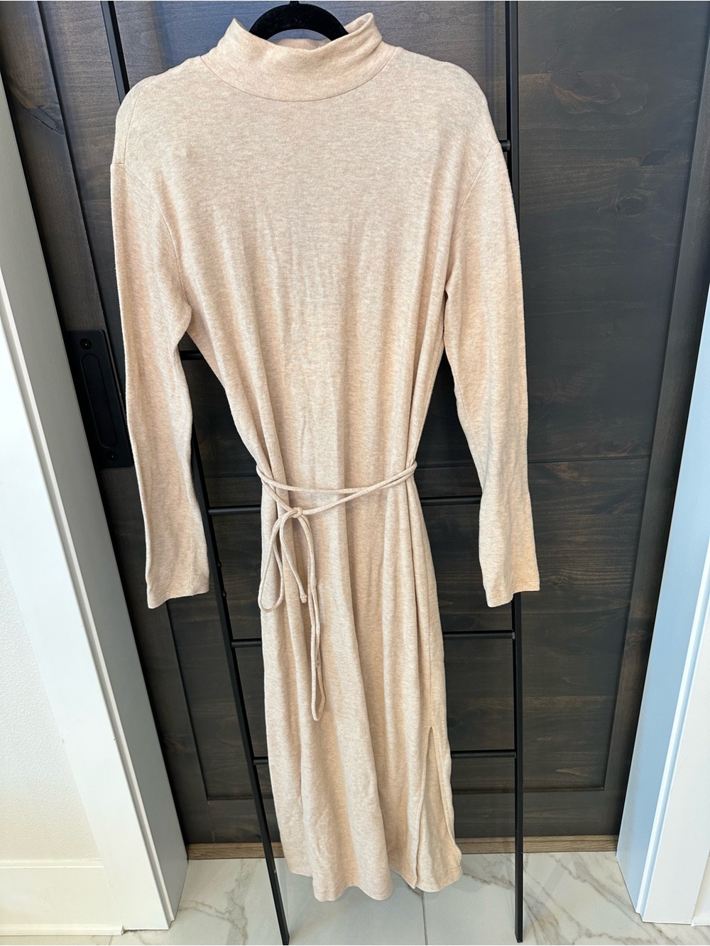 Vince Beige Turtleneck Belted Maxi Dress